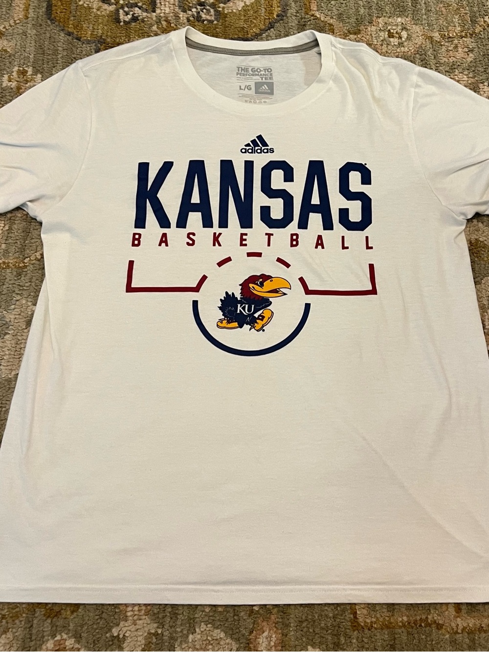 Kansas Jayhawks Basketball Adidas Climalite Shirt Men’s Size Large Color White